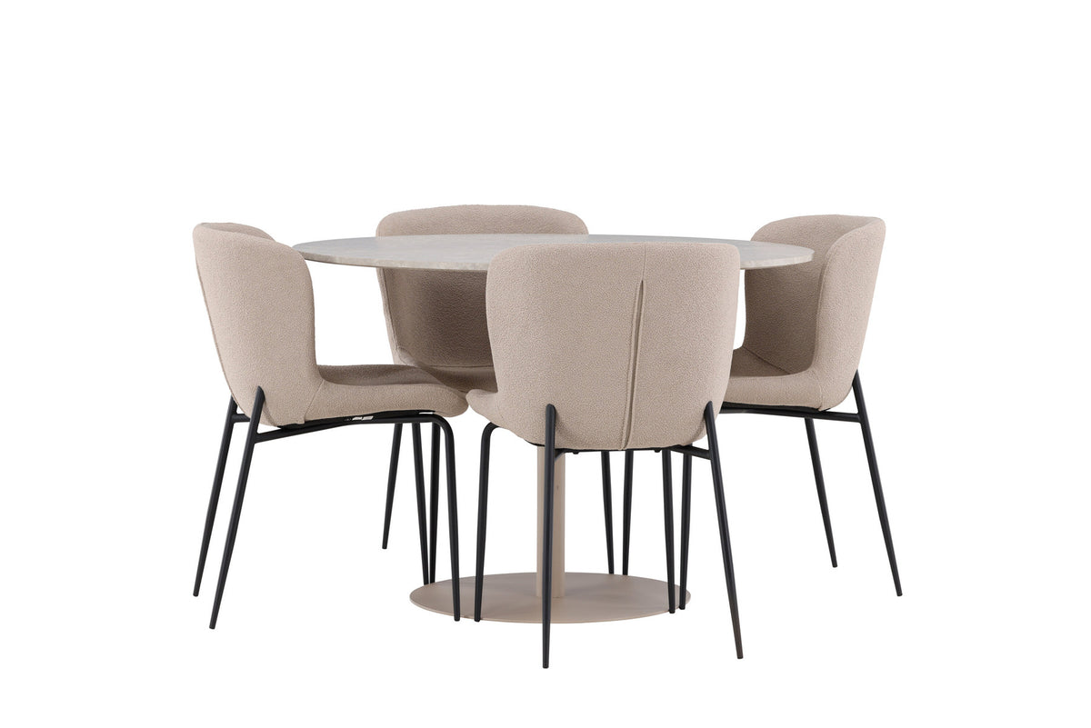 Lycke Esstisch mit Modesto Stühlen in Beige präsentiert im Onlineshop von KAQTU Design AG. Esszimmerset ist von Venture Home