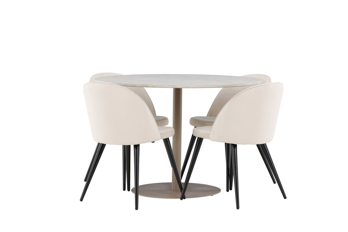 Lycke Esstisch mit Velvet Stühlen in Beige präsentiert im Onlineshop von KAQTU Design AG. Esszimmerset ist von Venture Home