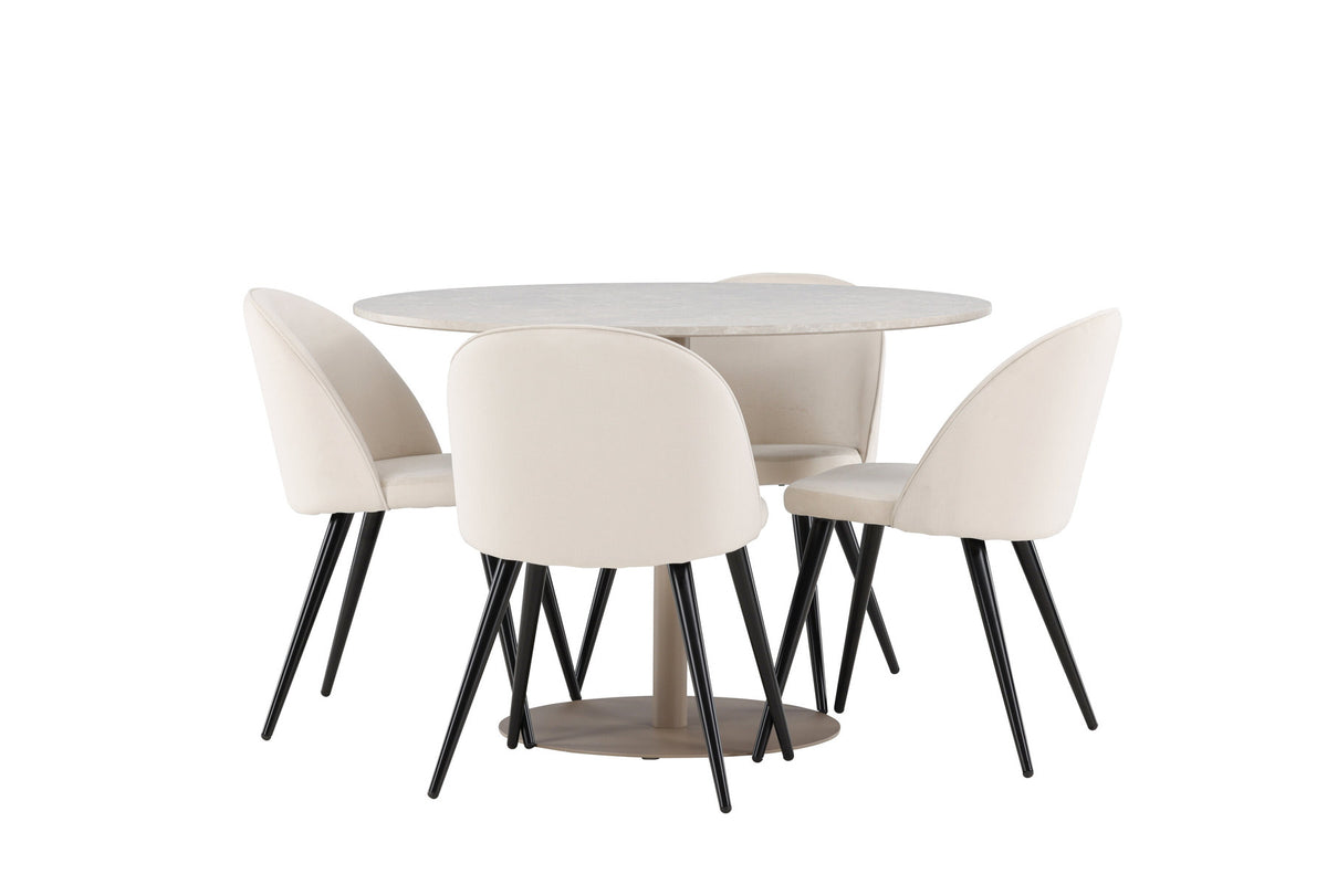 Lycke Esstisch mit Velvet Stühlen in Beige präsentiert im Onlineshop von KAQTU Design AG. Esszimmerset ist von Venture Home