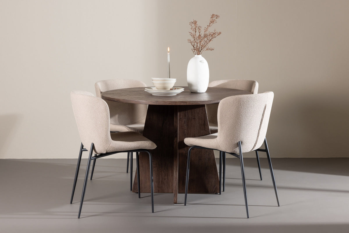 Bootcut Esstisch mit Modesto Stühlen in Beige präsentiert im Onlineshop von KAQTU Design AG. Esszimmerset ist von Venture Home