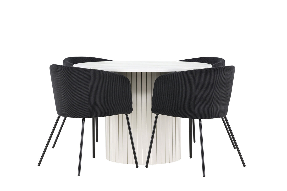 Härön Esstisch mit Berit Stühlen in Schwarz präsentiert im Onlineshop von KAQTU Design AG. Esszimmerset ist von Venture Home