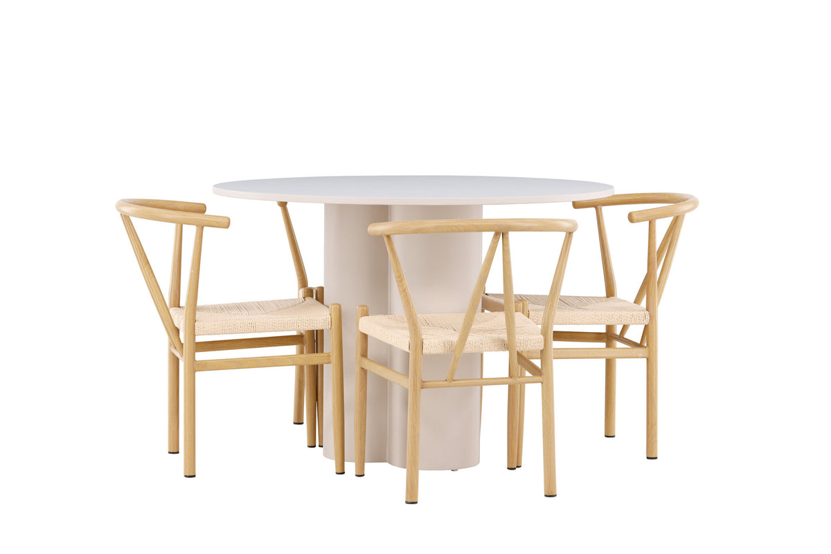 Olivia Esstisch mit Stühlen Alfons in Beige präsentiert im Onlineshop von KAQTU Design AG. Esszimmerset ist von Venture Home