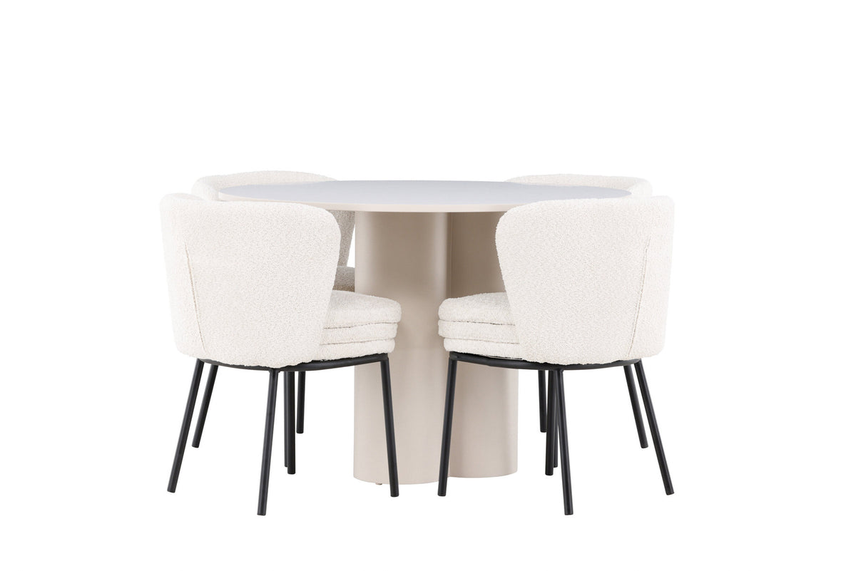 Olivia Esstisch mit Agnes Stühlen in Weiss präsentiert im Onlineshop von KAQTU Design AG. Esszimmerset ist von Venture Home
