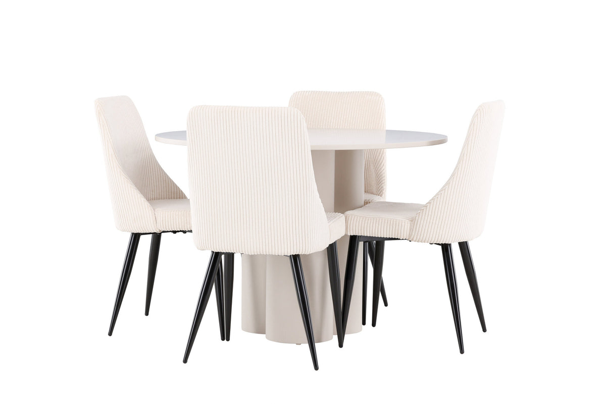 Olivia Esstisch mit Leone Stühlen in Beige präsentiert im Onlineshop von KAQTU Design AG. Esszimmerset ist von Venture Home