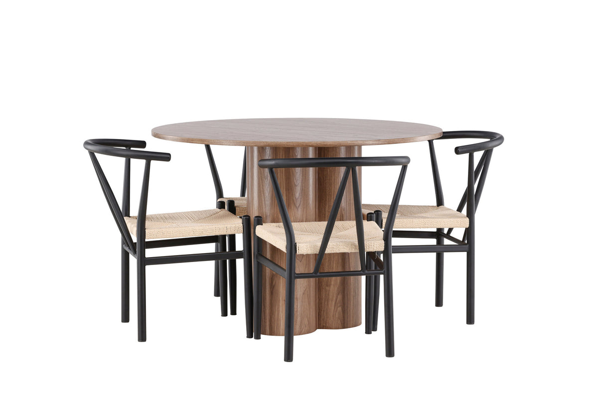 Olivia Esstisch mit Stühlen Alfons in Schwarz präsentiert im Onlineshop von KAQTU Design AG. Esszimmerset ist von Venture Home