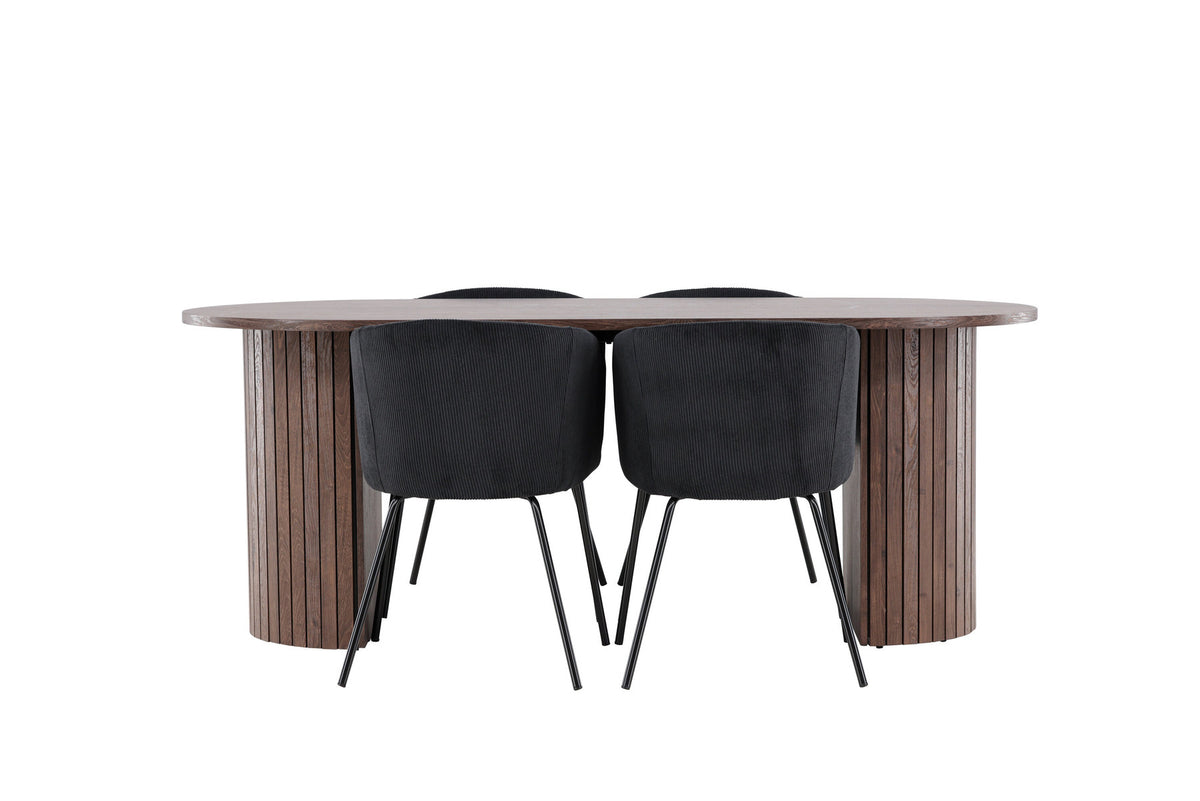 Härön Esstisch mit Berit Stühlen in Schwarz präsentiert im Onlineshop von KAQTU Design AG. Esszimmerset ist von Venture Home