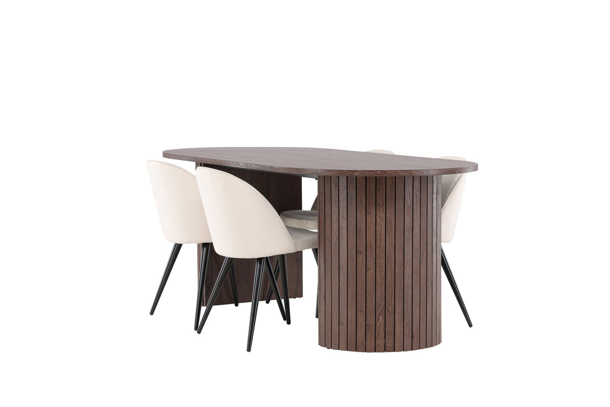 Härön Esstisch mit Velvet Stühlen in Beige präsentiert im Onlineshop von KAQTU Design AG. Esszimmerset ist von Venture Home
