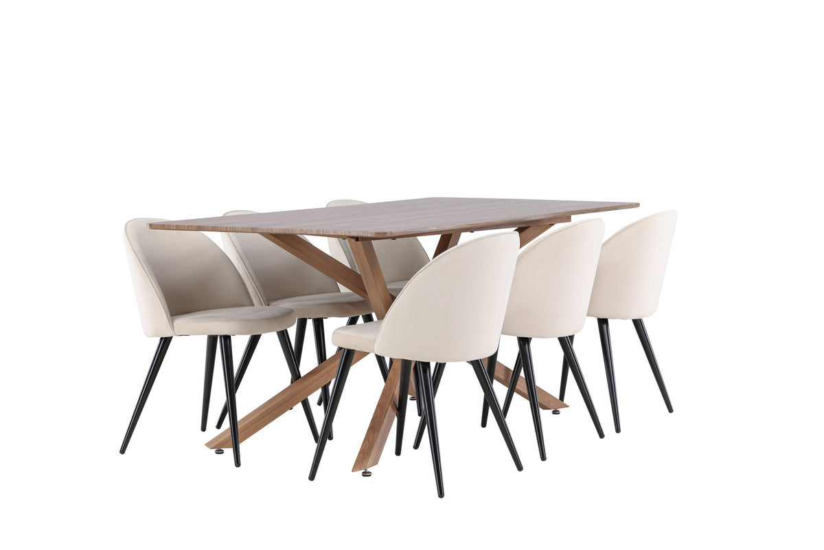 Piazza Esstisch mit Velvet Stühlen in Beige präsentiert im Onlineshop von KAQTU Design AG. Esszimmerset ist von Venture Home