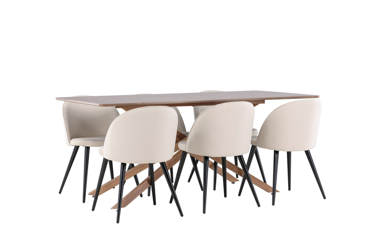 Piazza Esstisch mit Velvet Stühlen in Beige präsentiert im Onlineshop von KAQTU Design AG. Esszimmerset ist von Venture Home