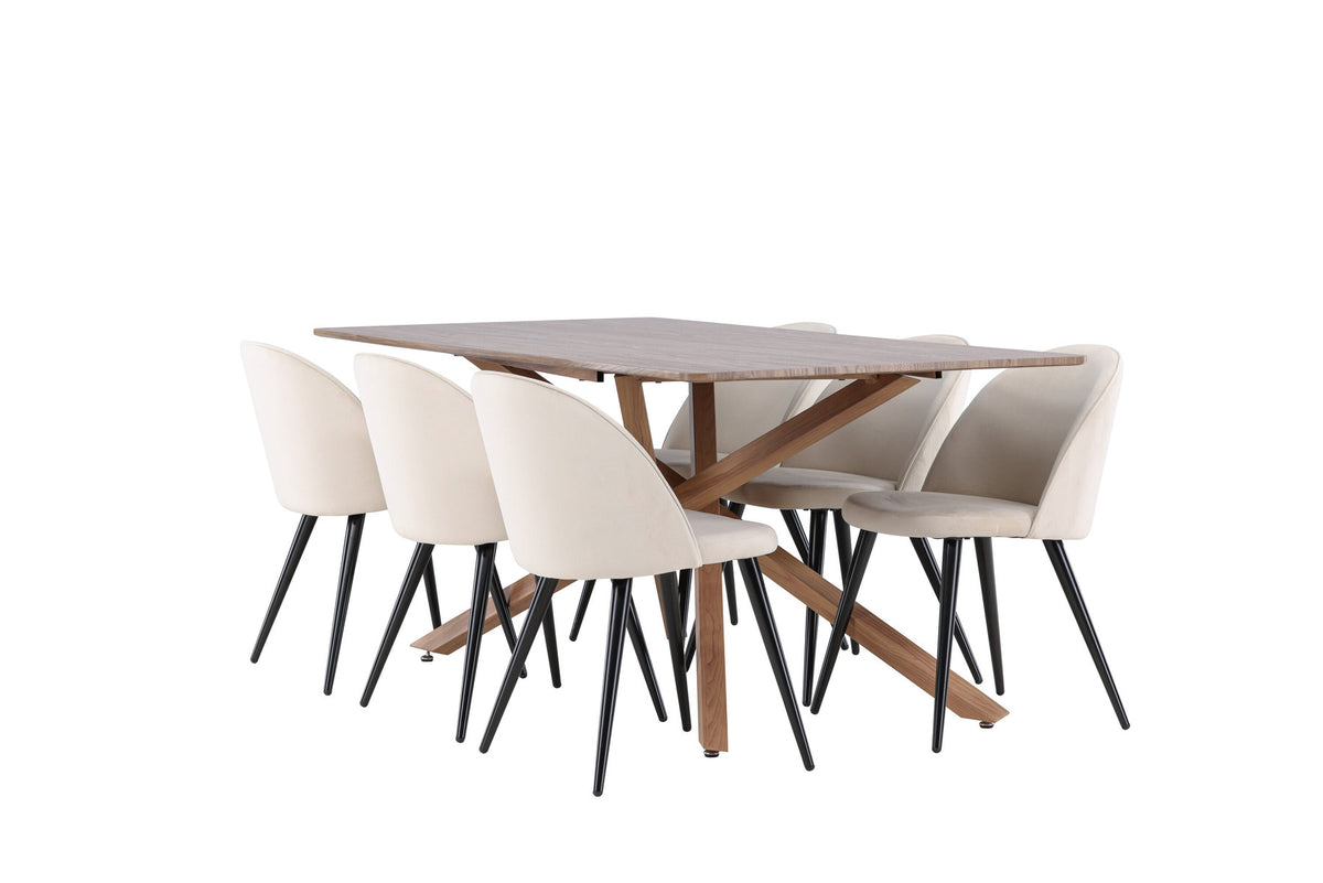 Piazza Esstisch mit Velvet Stühlen in Beige präsentiert im Onlineshop von KAQTU Design AG. Esszimmerset ist von Venture Home