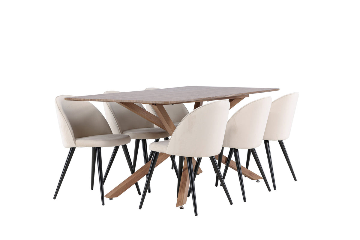 Piazza Esstisch mit Velvet Stühlen in Beige präsentiert im Onlineshop von KAQTU Design AG. Esszimmerset ist von Venture Home