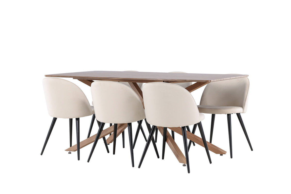 Piazza Esstisch mit Velvet Stühlen in Beige präsentiert im Onlineshop von KAQTU Design AG. Esszimmerset ist von Venture Home
