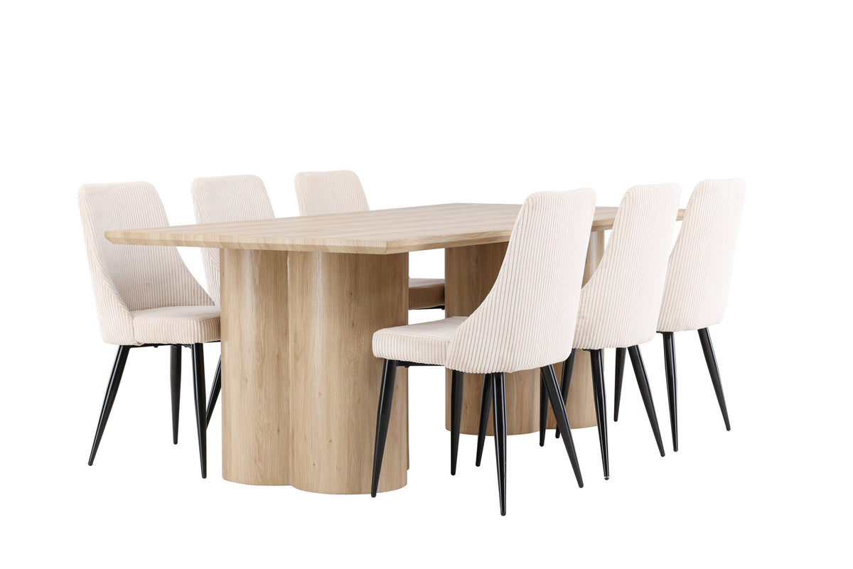 Olivia Esstisch mit Leone Stühlen in Beige präsentiert im Onlineshop von KAQTU Design AG. Esszimmerset ist von Venture Home