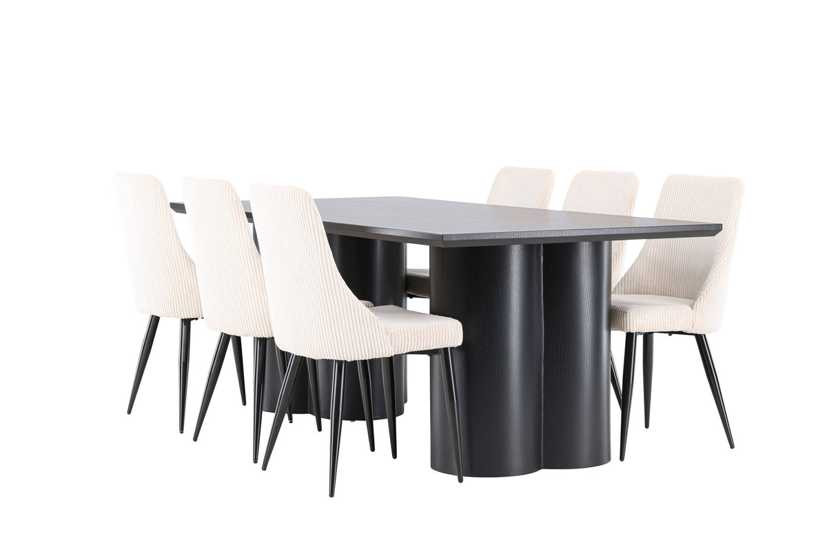 Olivia Esstisch mit Leone Stühlen in Beige präsentiert im Onlineshop von KAQTU Design AG. Esszimmerset ist von Venture Home