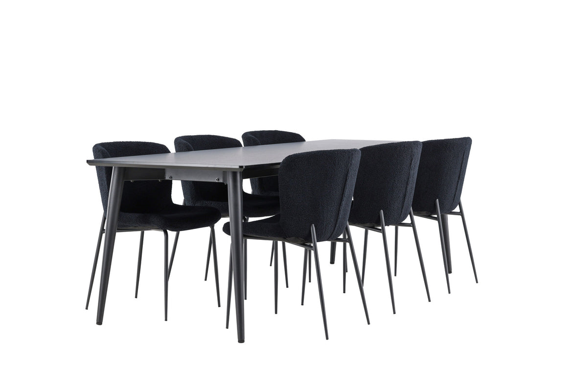 Ellis Esstisch mit Modesto Stühlen in Schwarz präsentiert im Onlineshop von KAQTU Design AG. Esszimmerset ist von Venture Home
