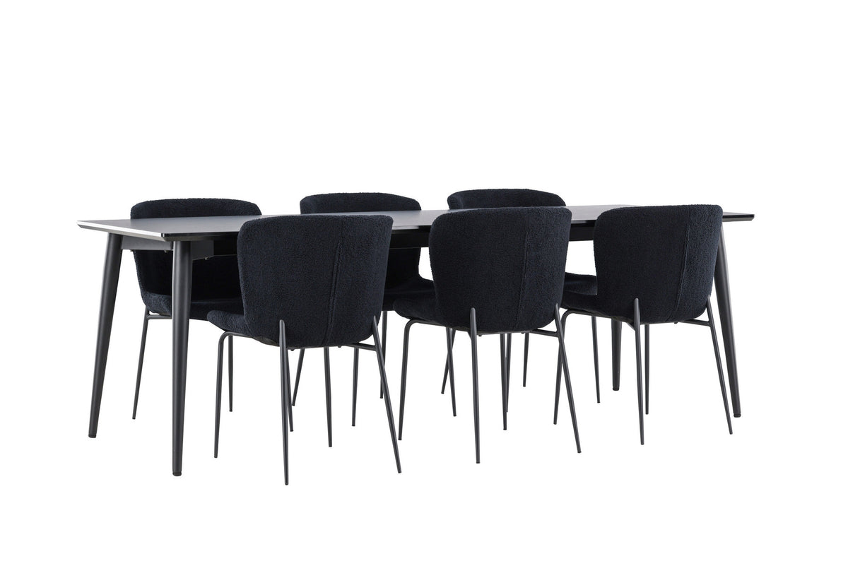 Ellis Esstisch mit Modesto Stühlen in Schwarz präsentiert im Onlineshop von KAQTU Design AG. Esszimmerset ist von Venture Home