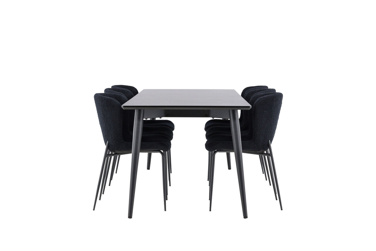 Ellis Esstisch mit Modesto Stühlen in Schwarz präsentiert im Onlineshop von KAQTU Design AG. Esszimmerset ist von Venture Home