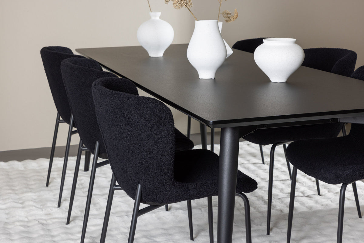 Ellis Esstisch mit Modesto Stühlen in Schwarz präsentiert im Onlineshop von KAQTU Design AG. Esszimmerset ist von Venture Home