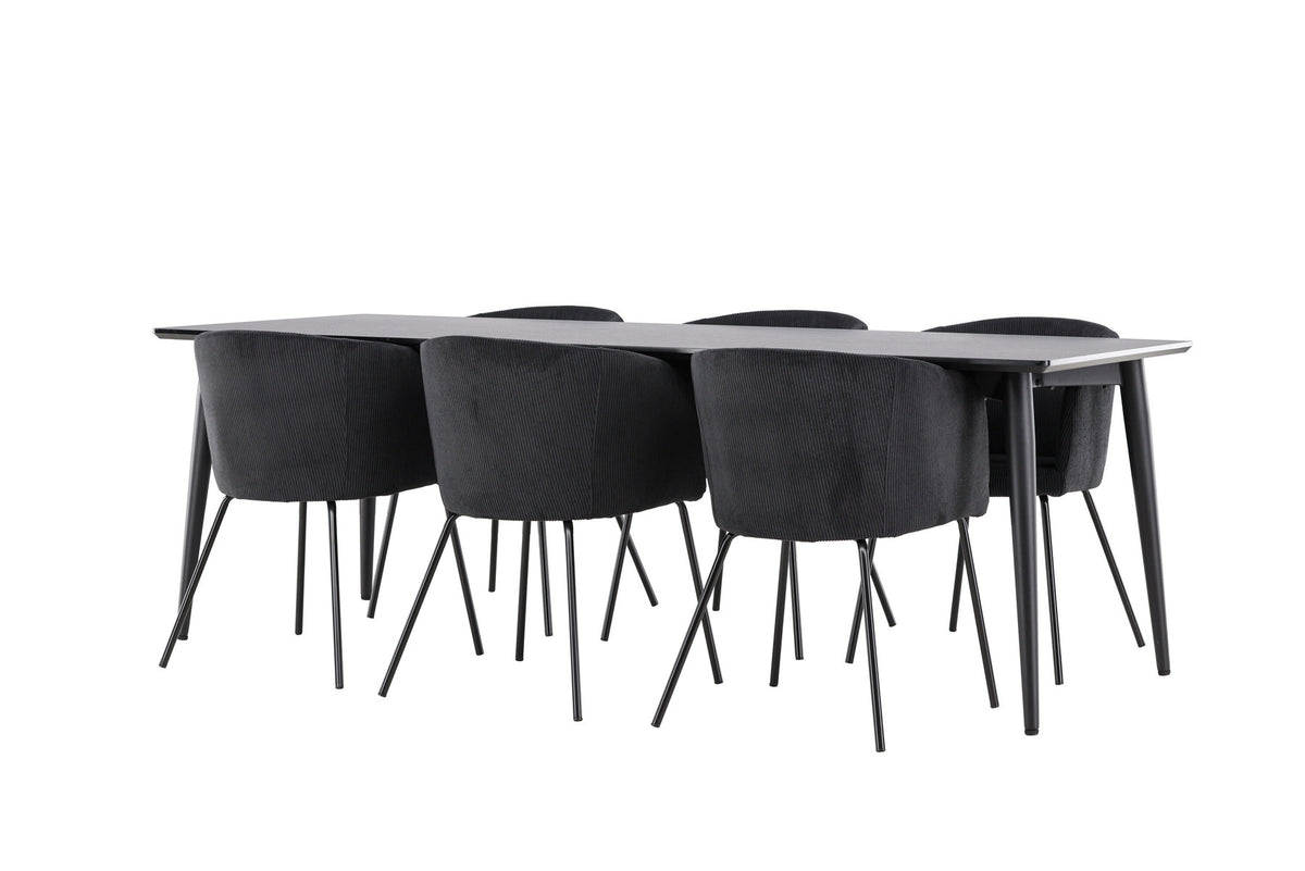 Ellis Esstisch mit Berit-Stühlen in Schwarz präsentiert im Onlineshop von KAQTU Design AG. Esszimmerset ist von Venture Home