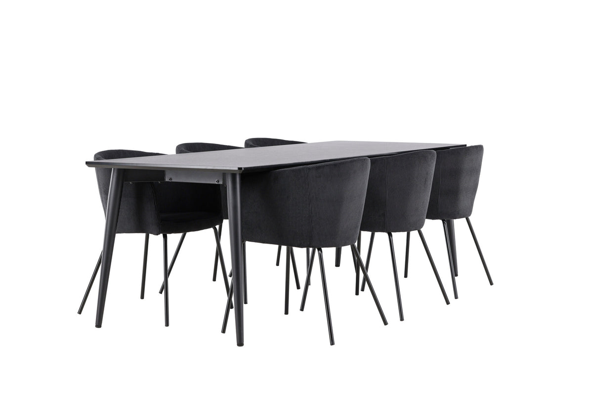 Ellis Esstisch mit Berit-Stühlen in Schwarz präsentiert im Onlineshop von KAQTU Design AG. Esszimmerset ist von Venture Home