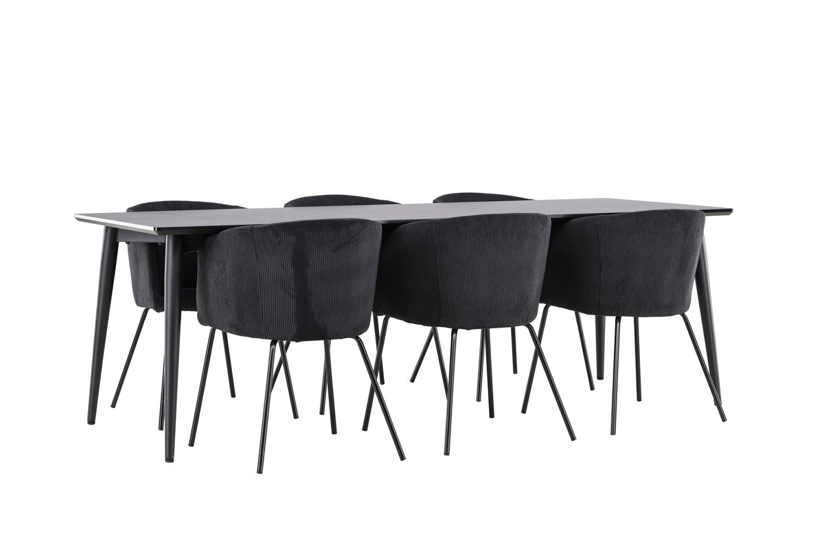 Ellis Esstisch mit Berit-Stühlen in Schwarz präsentiert im Onlineshop von KAQTU Design AG. Esszimmerset ist von Venture Home