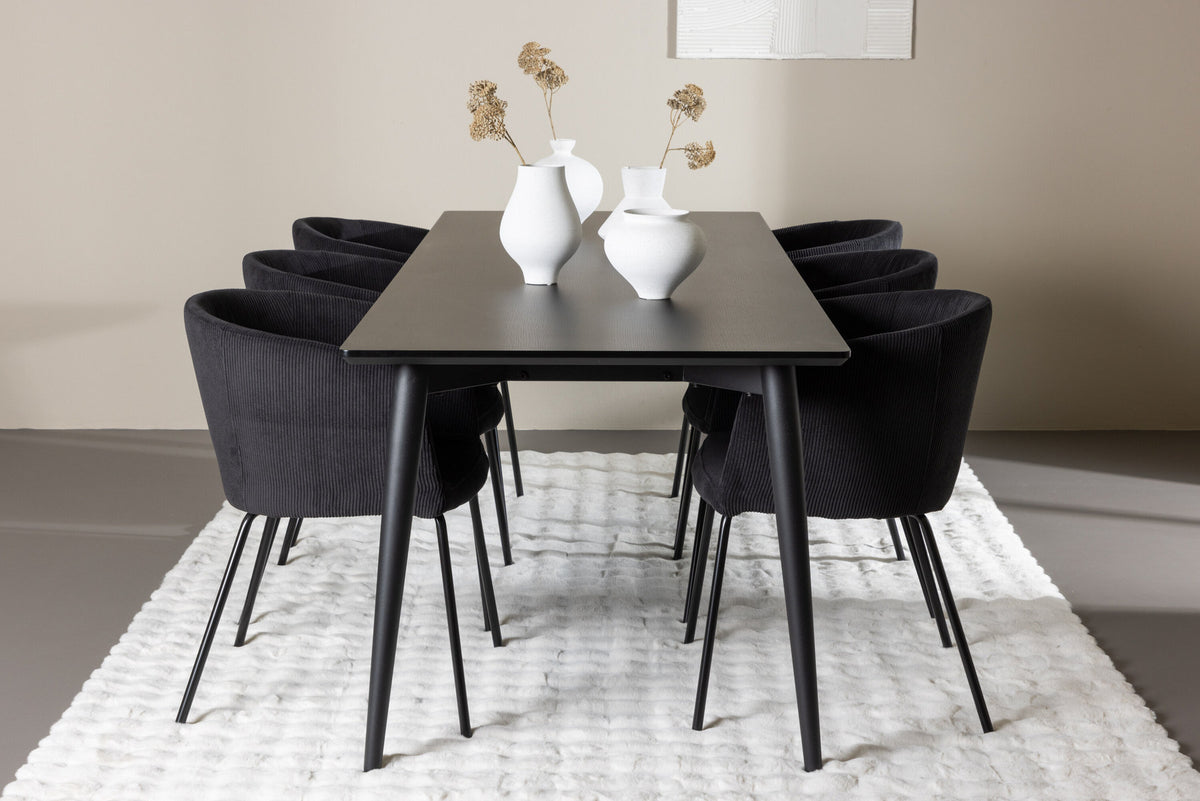 Ellis Esstisch mit Berit-Stühlen in Schwarz präsentiert im Onlineshop von KAQTU Design AG. Esszimmerset ist von Venture Home