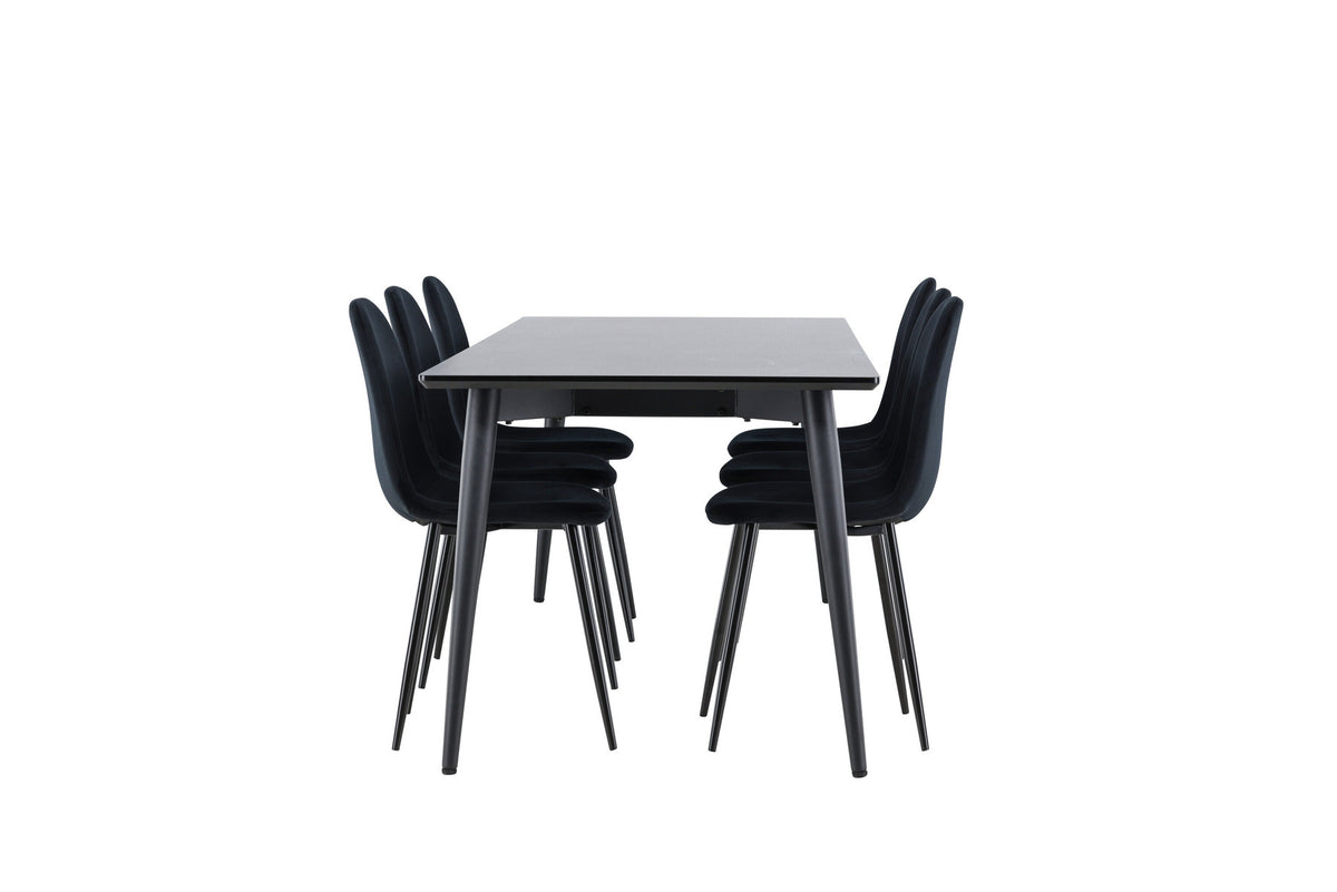 Ellis Esstisch mit Polar Stühlen in Schwarz präsentiert im Onlineshop von KAQTU Design AG. Esszimmerset ist von Venture Home