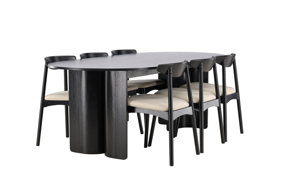 Tyresö Esstisch mit Ven Stühlen in Schwarz präsentiert im Onlineshop von KAQTU Design AG. Esszimmerset ist von Venture Home