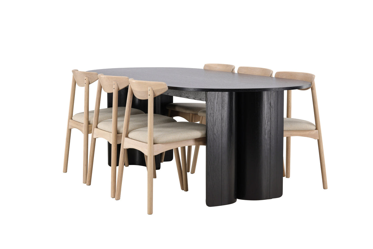 Tyresö Esstisch mit Ven Stühlen in Whitewash präsentiert im Onlineshop von KAQTU Design AG. Esszimmerset ist von Venture Home