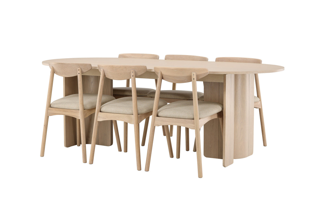 Tyresö Esstisch mit Ven Stühlen in Whitewash präsentiert im Onlineshop von KAQTU Design AG. Esszimmerset ist von Venture Home