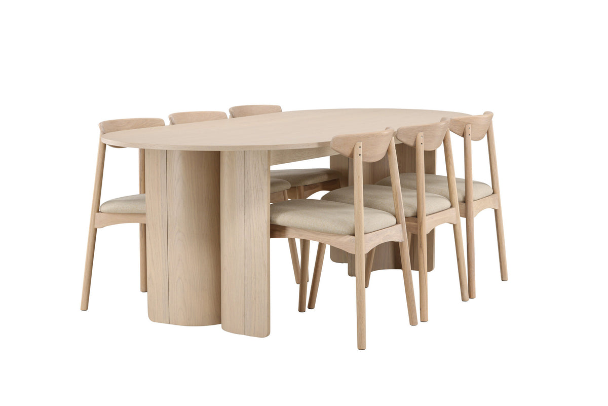Tyresö Esstisch mit Ven Stühlen in Whitewash präsentiert im Onlineshop von KAQTU Design AG. Esszimmerset ist von Venture Home