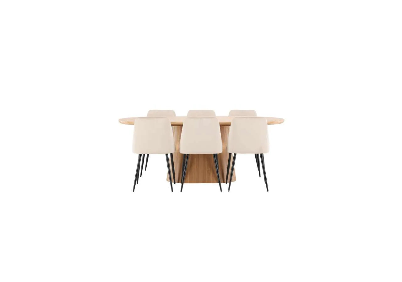 Moderner Esstisch Stjärnö mit Nachtstuhl von Venture Home, ideal für stilvolle Esszimmer und zeitgemäße Wohnräume.