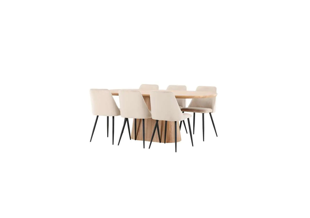 Eleganter Esstisch Stjärnö mit Nachtstuhl von Venture Home, perfekt für moderne Esszimmer und stilvolle Wohnbereiche.
