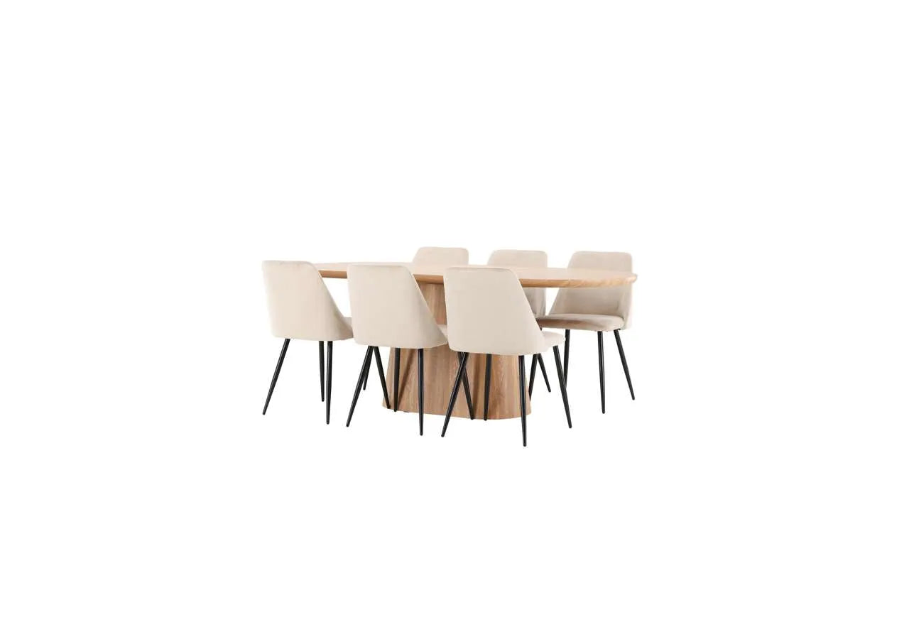 Eleganter Esstisch Stjärnö mit Nachtstuhl von Venture Home, perfekt für moderne Esszimmer und stilvolle Wohnbereiche.
