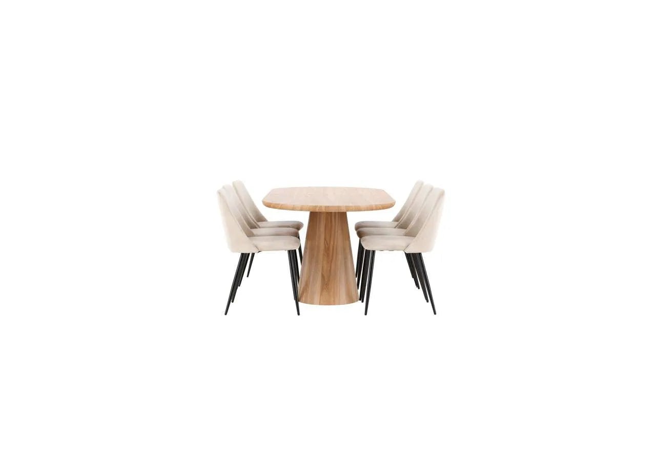 Eleganter Esstisch Stjärnö mit Nachtstuhl von Venture Home, perfekt für moderne Esszimmer und stilvolle Wohnbereiche.