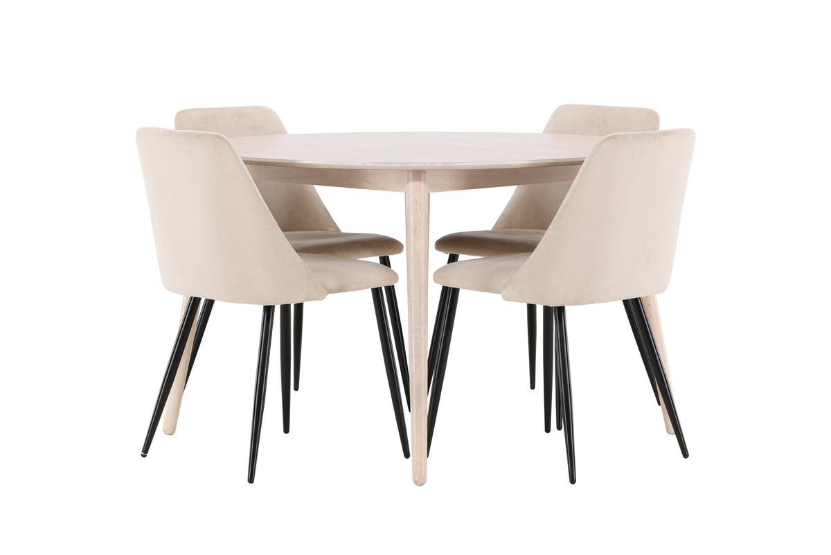 Esstisch Flora mit Nachtstuhl in White Wash präsentiert im Onlineshop von KAQTU Design AG. Esszimmerset ist von Venture Home