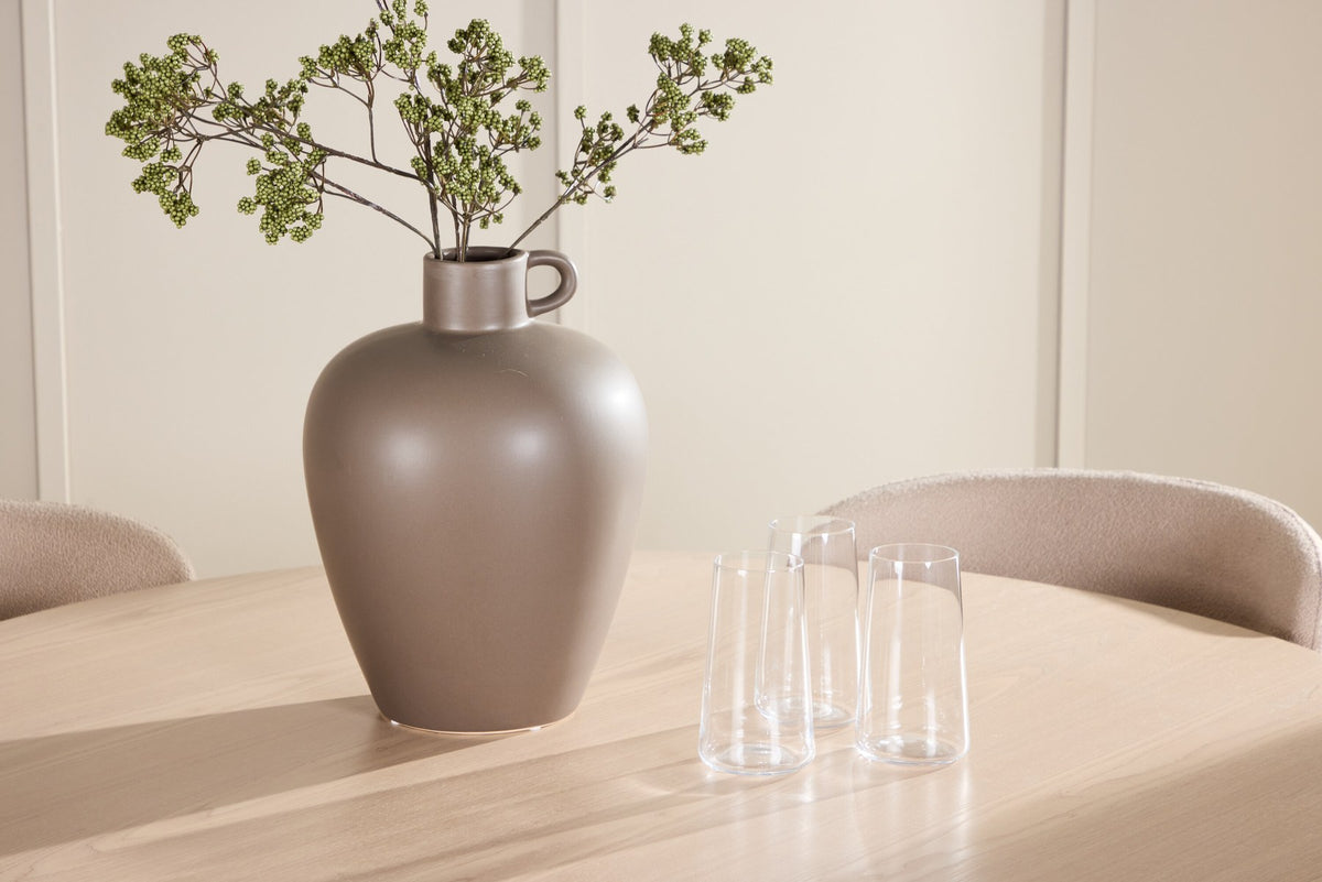 Esstisch Flora mit vier Astoria-Stühlen, Farbe White Wash, Tisch aus MDF, Stühle aus Gummiholz, skandinavisches Esszimmerset