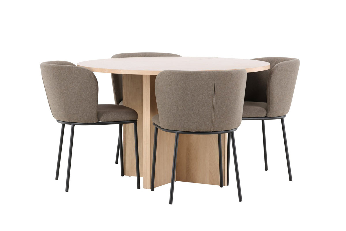 Schwarzer Esstisch Strada aus MDF mit sechs Edina Stühlen mit Samtbezug, ausziehbare Tischplatte, skandinavisches Design von Venture Home.