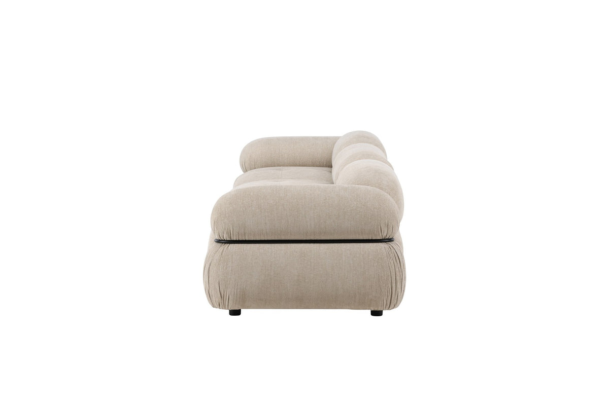 Beiges 3-Sitzer Sofa Mika von Venture Home mit Polyesterbezug, Schaumstofffüllung und schwarzen Kunststoffbeinen, moderne Form