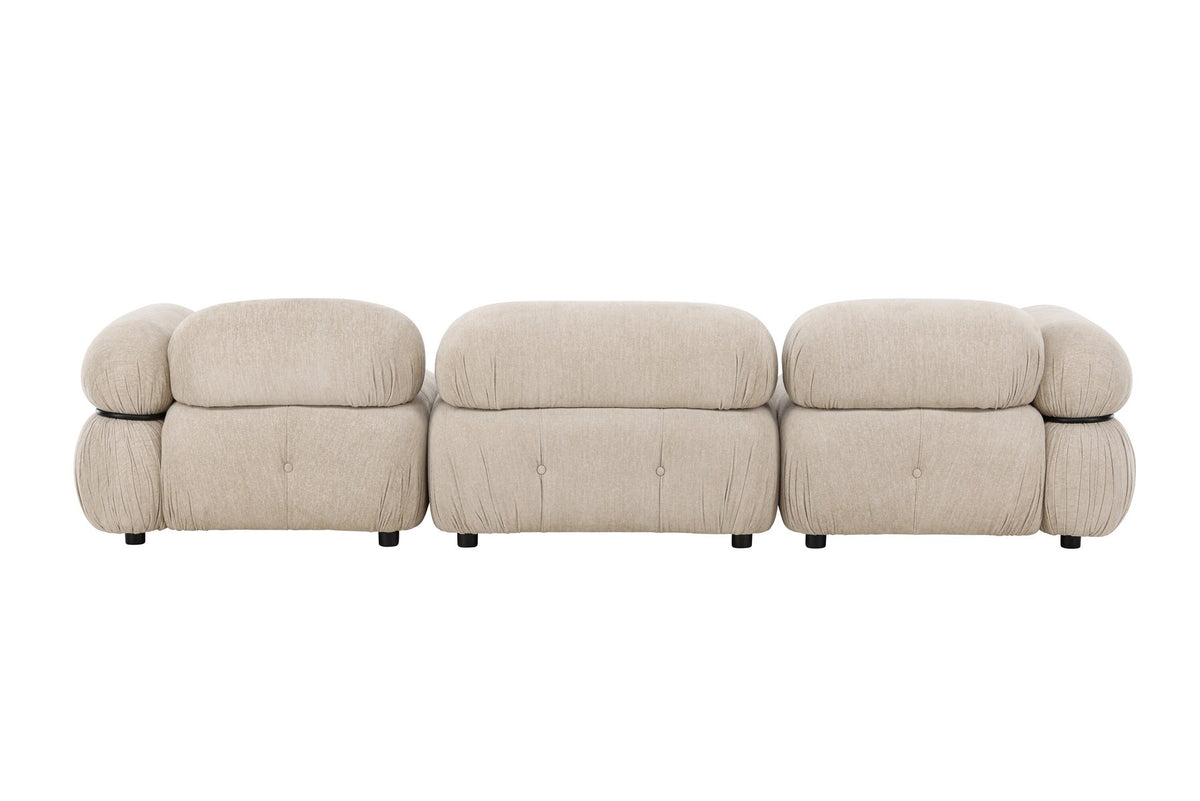 Beiges 3-Sitzer Sofa Mika von Venture Home mit Polyesterbezug, Schaumstofffüllung und schwarzen Kunststoffbeinen, moderne Form