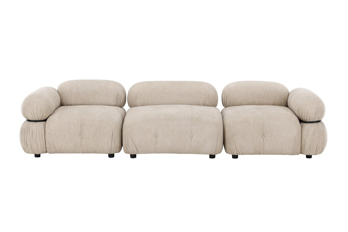 Beiges 3-Sitzer Sofa Mika von Venture Home mit Polyesterbezug, Schaumstofffüllung und schwarzen Kunststoffbeinen, moderne Form