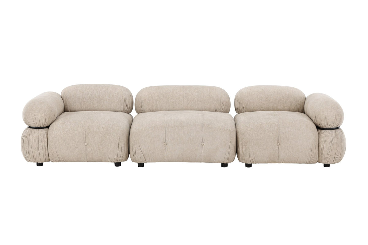 Beiges 3-Sitzer Sofa Mika von Venture Home mit Polyesterbezug, Schaumstofffüllung und schwarzen Kunststoffbeinen, moderne Form