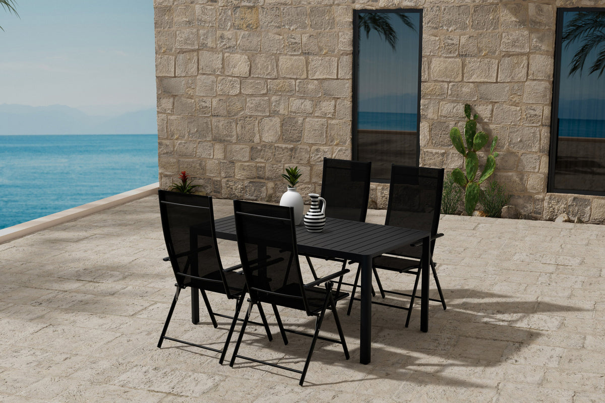 Giardini Esstisch mit Levanzo Stühlen in Schwarz präsentiert im Onlineshop von KAQTU Design AG. Gartentischset ist von Venture Home