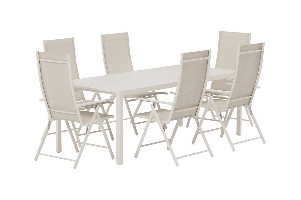 Giardini Esstisch mit Levanzo Stühlen in Beige präsentiert im Onlineshop von KAQTU Design AG. Gartentischset ist von Venture Home