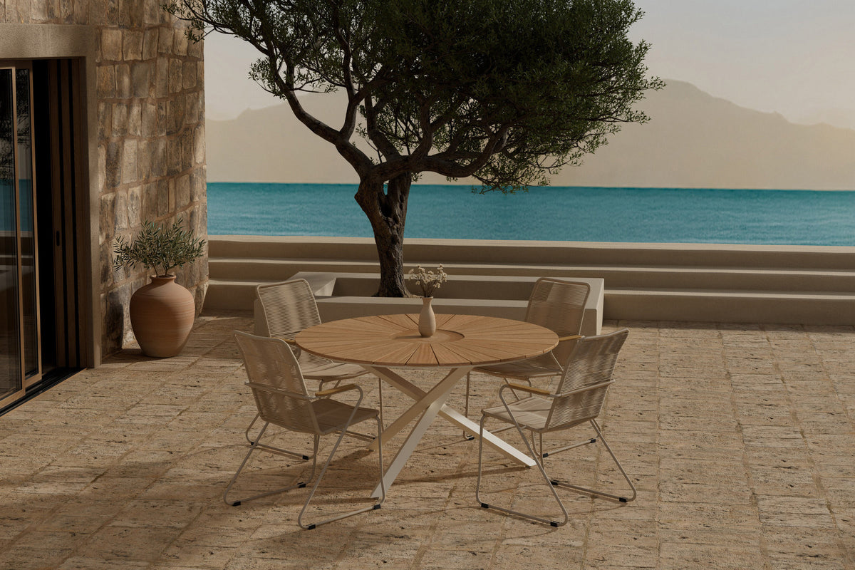 Mexico Esstisch mit Bois Stühlen in Beige präsentiert im Onlineshop von KAQTU Design AG. Gartentischset ist von Venture Home