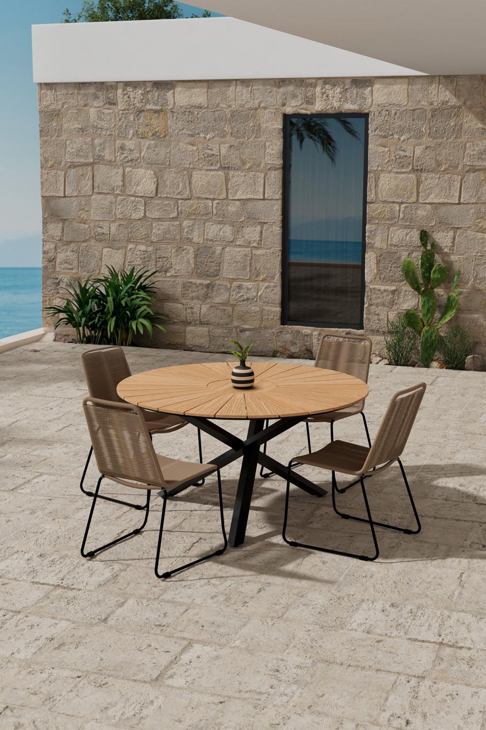 Mexiko Esszimmertisch mit Lindos-Stühlen in  präsentiert im Onlineshop von KAQTU Design AG. Gartentischset ist von Venture Home