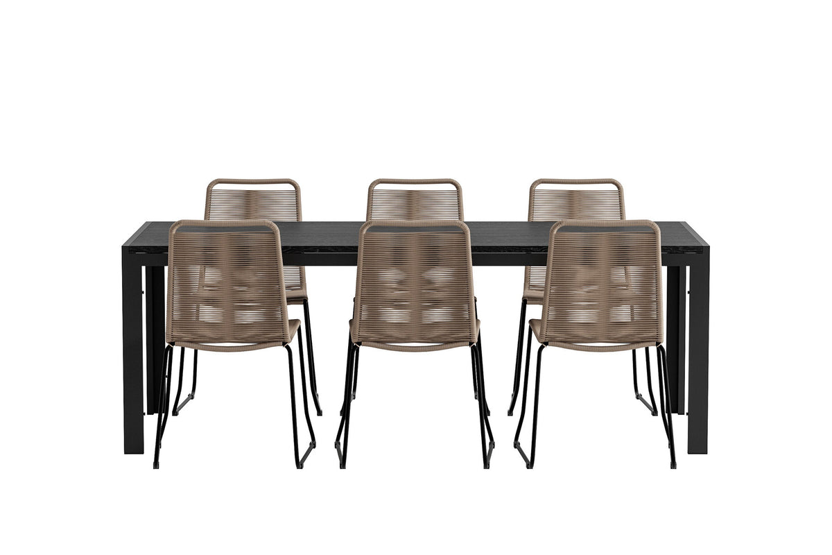 Esstisch Mirko mit Stühlen Lindos in Braun präsentiert im Onlineshop von KAQTU Design AG. Gartentischset ist von Venture Home