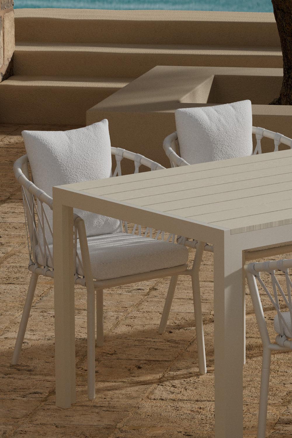Mirko Esstisch mit Linos Stühlen in  präsentiert im Onlineshop von KAQTU Design AG. Gartentischset ist von Venture Home
