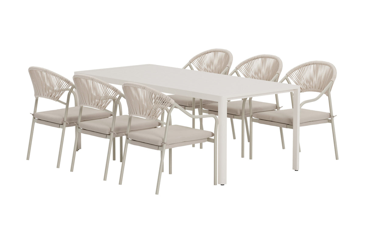 Giardini Esstisch mit Paros Stühlen in Beige präsentiert im Onlineshop von KAQTU Design AG. Gartentischset ist von Venture Home