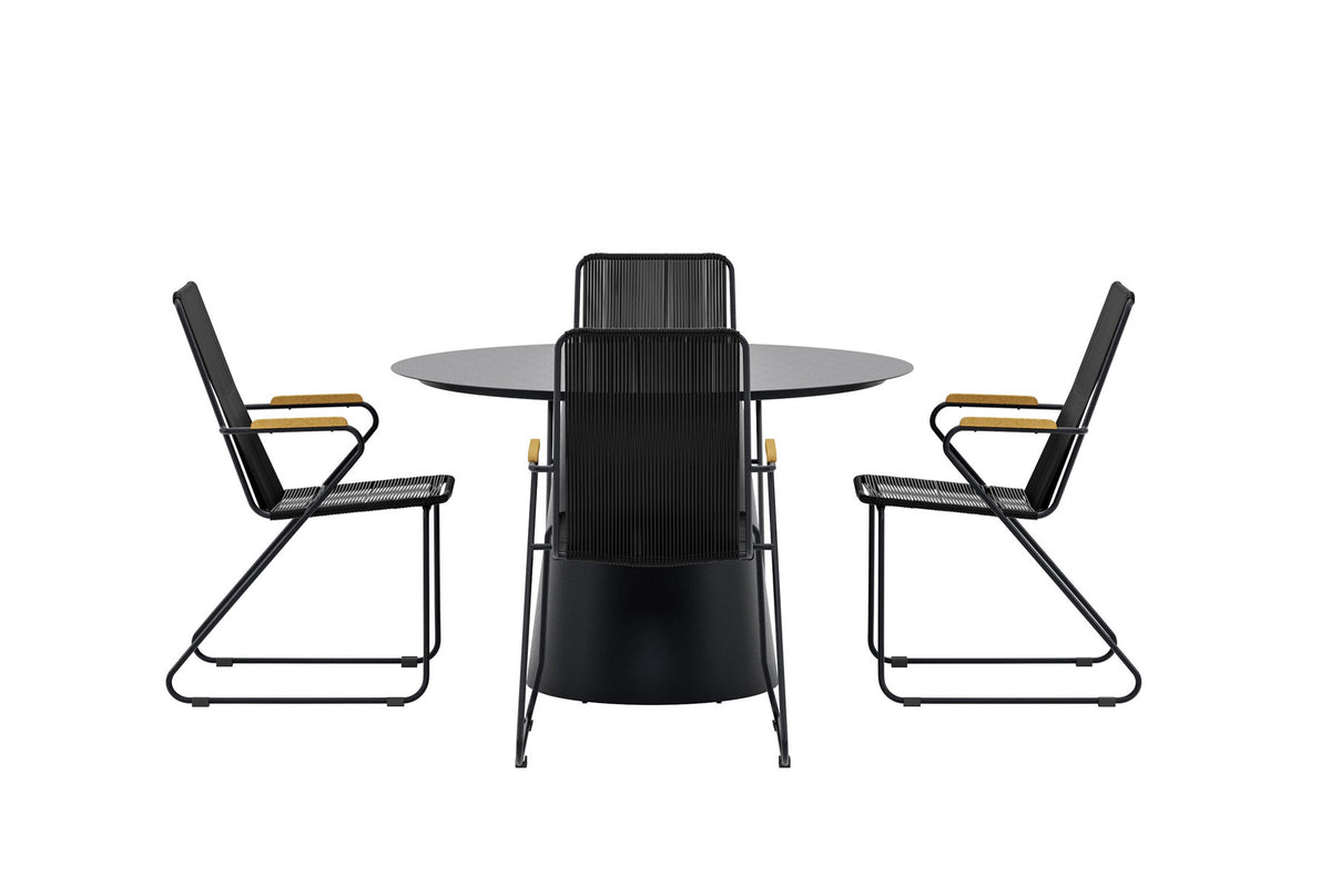 Lanzo Esstisch mit Bois Stühlen in Schwarz präsentiert im Onlineshop von KAQTU Design AG. Gartentischset ist von Venture Home
